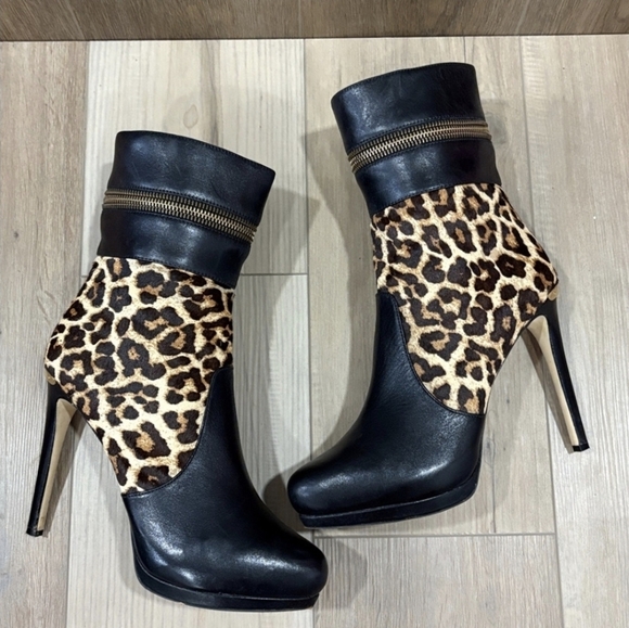 MICHAEL Michael Kors Shoes - Michael Kors Haya Platform Stilleto Zipper Leopard Printed Hair-Calf Bootie 9.5